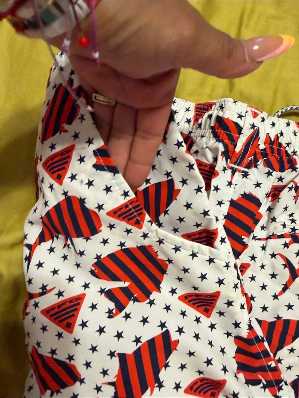 Men’s Columbia PFG White Shorts with Red & Black Stripes - Patriotic Star Print